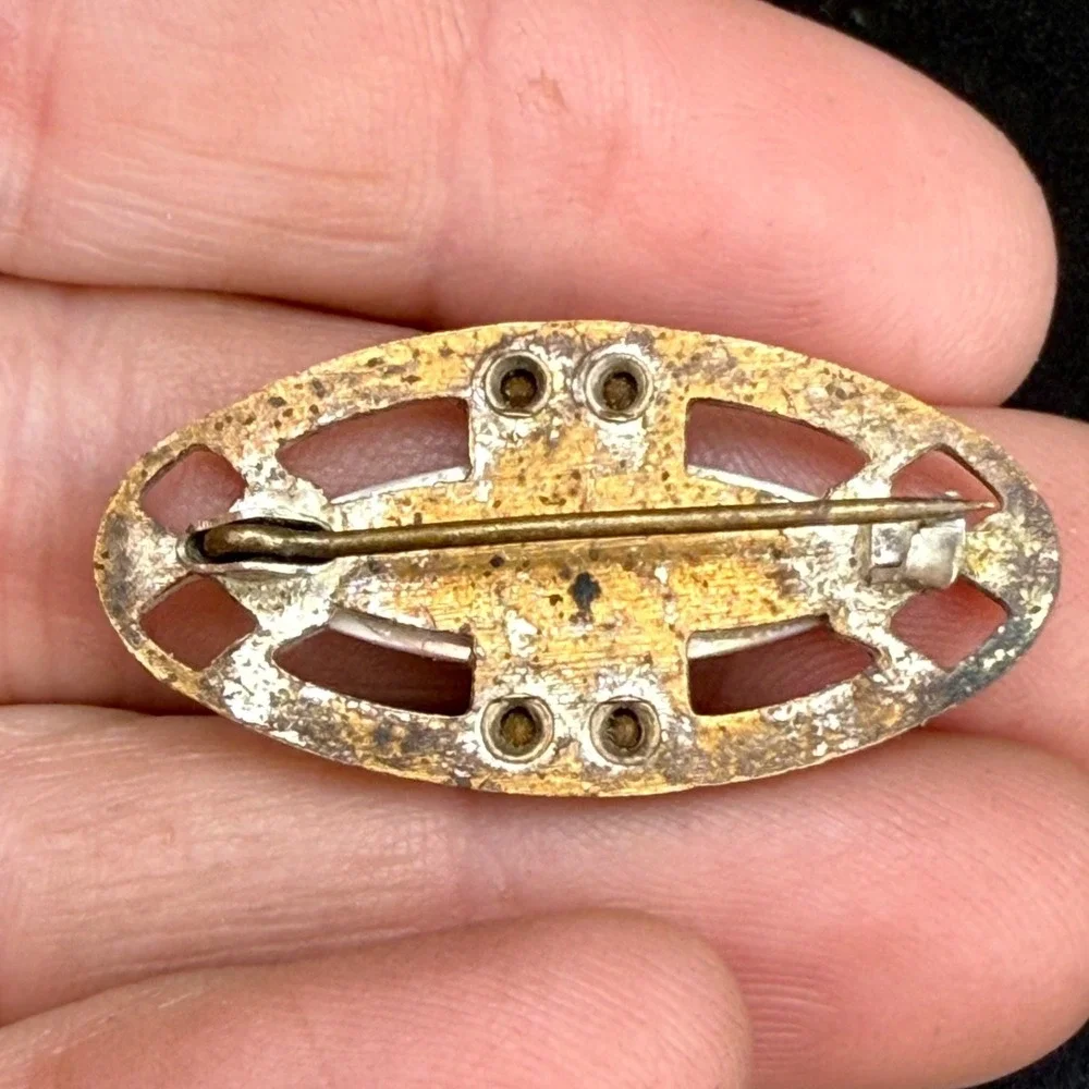 Vintage Mother of Pearl‎ Paste Rhinestone Brooch Gold Tone